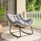 Rattan Schaukelstuhl Gartenliege mit dicke Kissen, Gartenschaukel bis 120 kg Indoor Outdoor 87 x 110 x 70 cm Grau