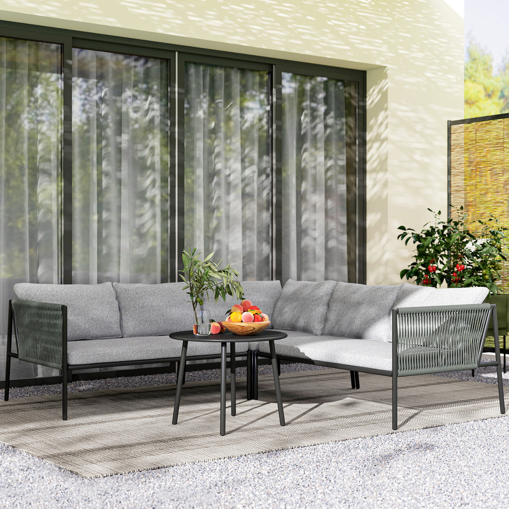 Gartenmöbel Set Polyrattan Lounge-Set mit Ecksofa Tisch Kissen für 6 Personen Dunkelgrau