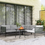 Gartenmöbel Set Polyrattan Lounge-Set mit Ecksofa Tisch Kissen für 6 Personen Dunkelgrau