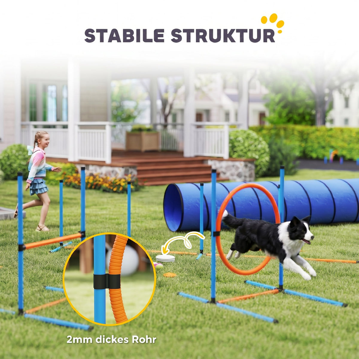 Dog Agility Equipment, 8PCS Agility Training Set with Tunnel, Weave Poles, Adjustable Hurdles, Jump Ring