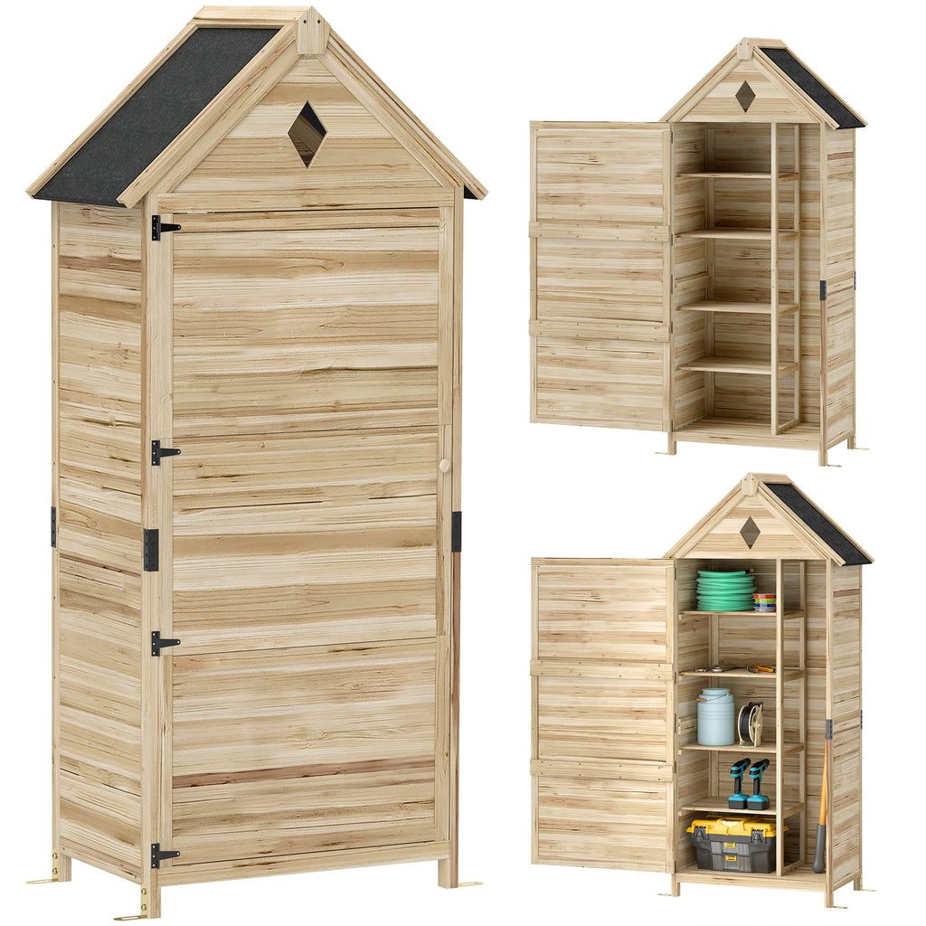 Gartenschuppen mit 4 Regalen, Lagerschuppen aus Holz, wasserdichtes Asphalt-Dach, 80 x 49 x 170 cm, Hellbraun