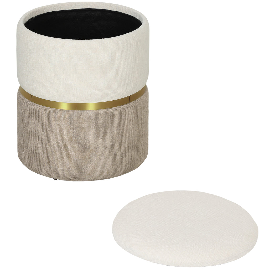 Sitzhocker mit Stauraum Hocker mit Deckel, Metallring, zweifarbig Design 36 x 36 x 44 cm Cremewei?