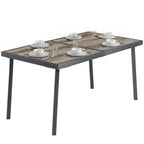 Outdoor Tisch für 6 Personen, Holzoptik, Metallrahmen, wetterfest, 145 x 85 x 72 cm, Grau