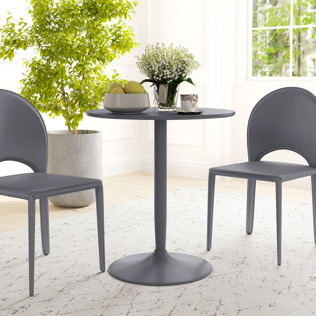 75H x Φ70cm Two-Person Minimalistic Dining Table - Grey