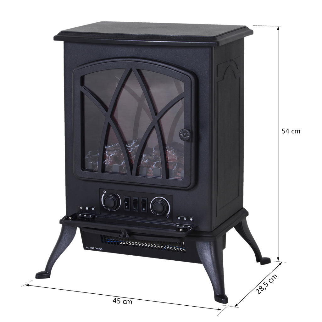 Elektrokamin mit Heizung, elektrischer Kamin mit LED Flammeneffekt, 1000/2000W Dekokamin, elektrisch Kaminfeuer Kaminofen, Schwarz