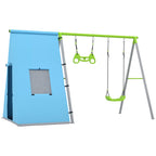 3-in-1 Schaukelset, Spielzelt, Schaukel, Turnringe, Metall, Kunststoff, Grün