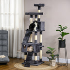 173cm Cat Tree Scratching House, Activity Play Centre, Charcoal Grey