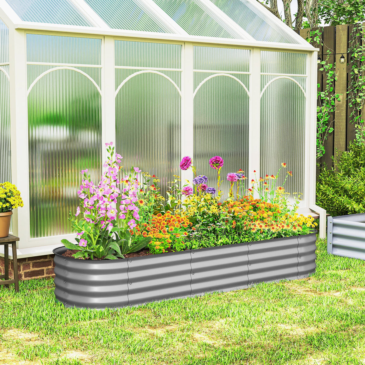 Hochbeet Pflanzenbeet, modulares Hochbett, gesch¨¹tzte Kanten, Design ohne Boden, 195 x 62 x 30 cm, Silber