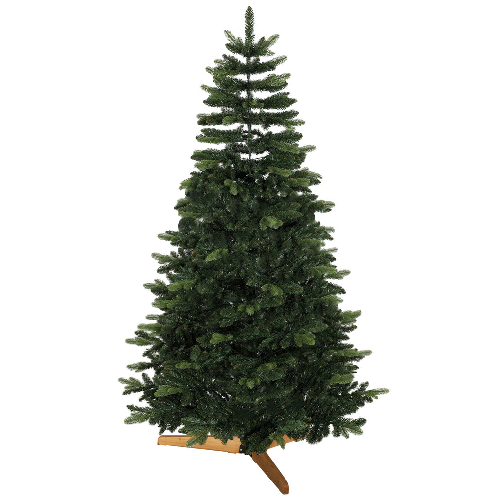 Künstlicher Weihnachtsbaum 180 cm, Edeltanne, voll mit Klappästen, 961 Spitzen, faltbarer Holzständer, Grün