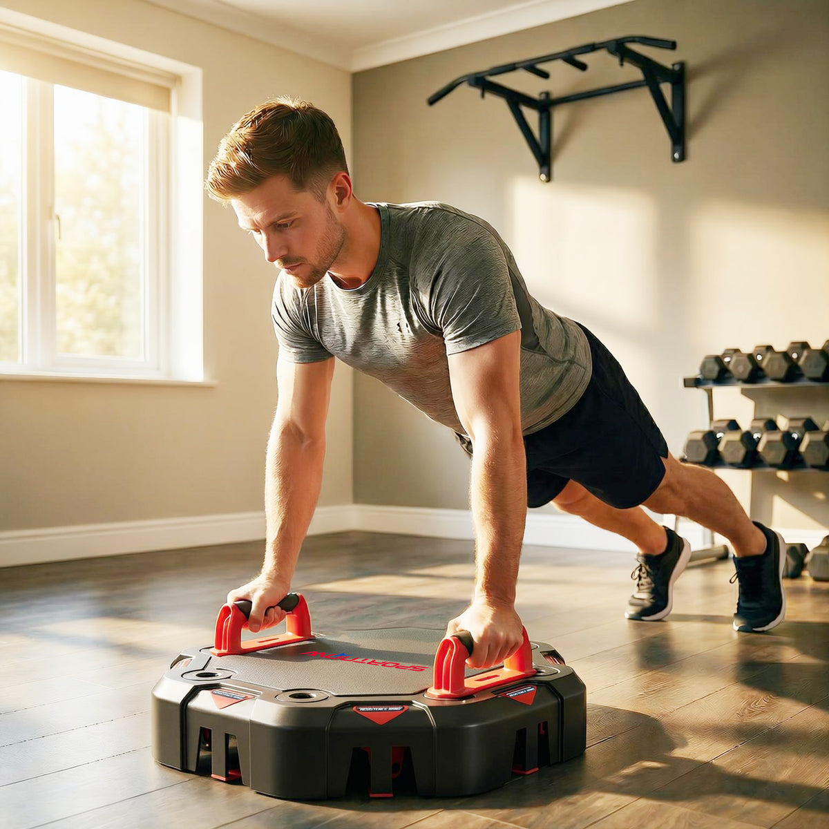 Liegestützbrett 7-in-1 Verstellbares Push Up Board mit Widerstandsbändern Rollen Türanker, Faltbar