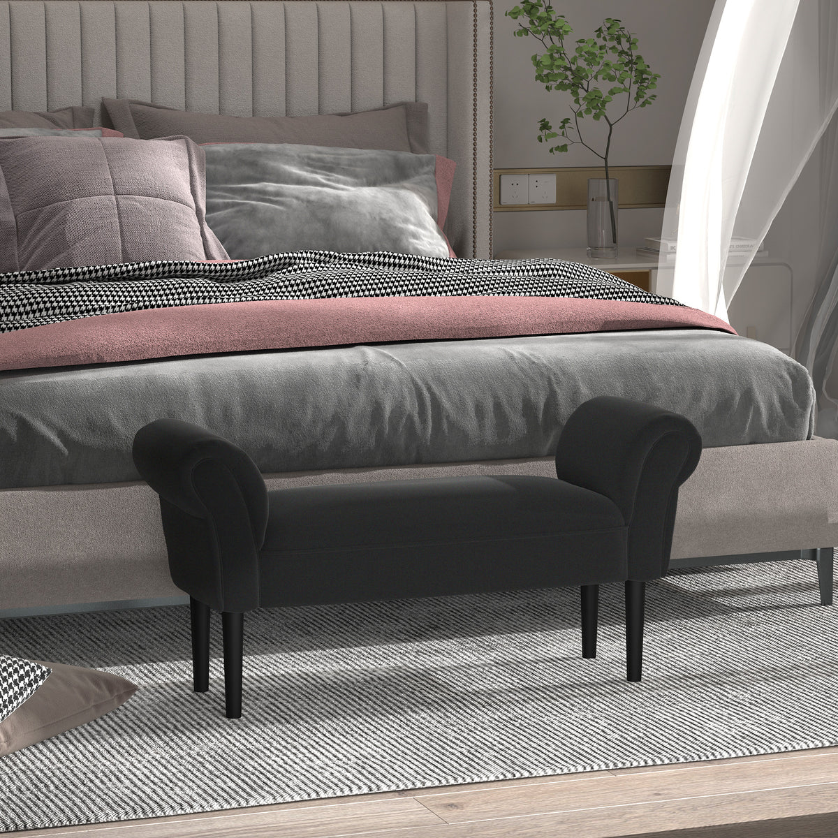 Sitzbank, Bettbank, zeitloses Design, weiche Polsterung, bis 130 kg, schwarz, 102 x 36 x 51 cm