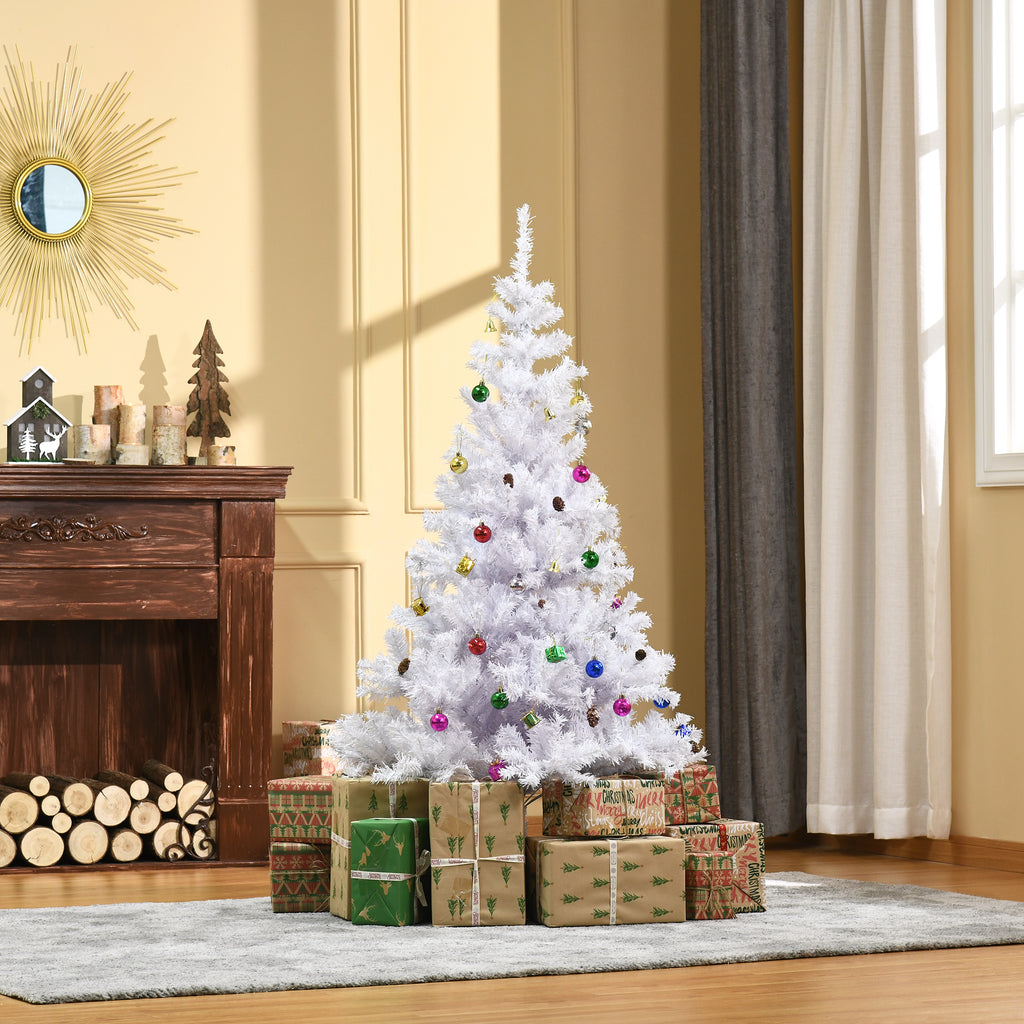 Künstlicher Weihnachtsbaum 150 cm künstlich Tannenbaum mit Kugeln, Glocken, Trommeln, Geschenkboxen, Christbaum mit 680 Spitzen, 12 Tannenzapfen Weihnachtsdeko inkl. Metallständer für drinnen