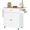 Rolling Kitchen Island with Drop Leaf, Kitchen Storage Cart with Drawer, Spice Rack and Towel Rack, White