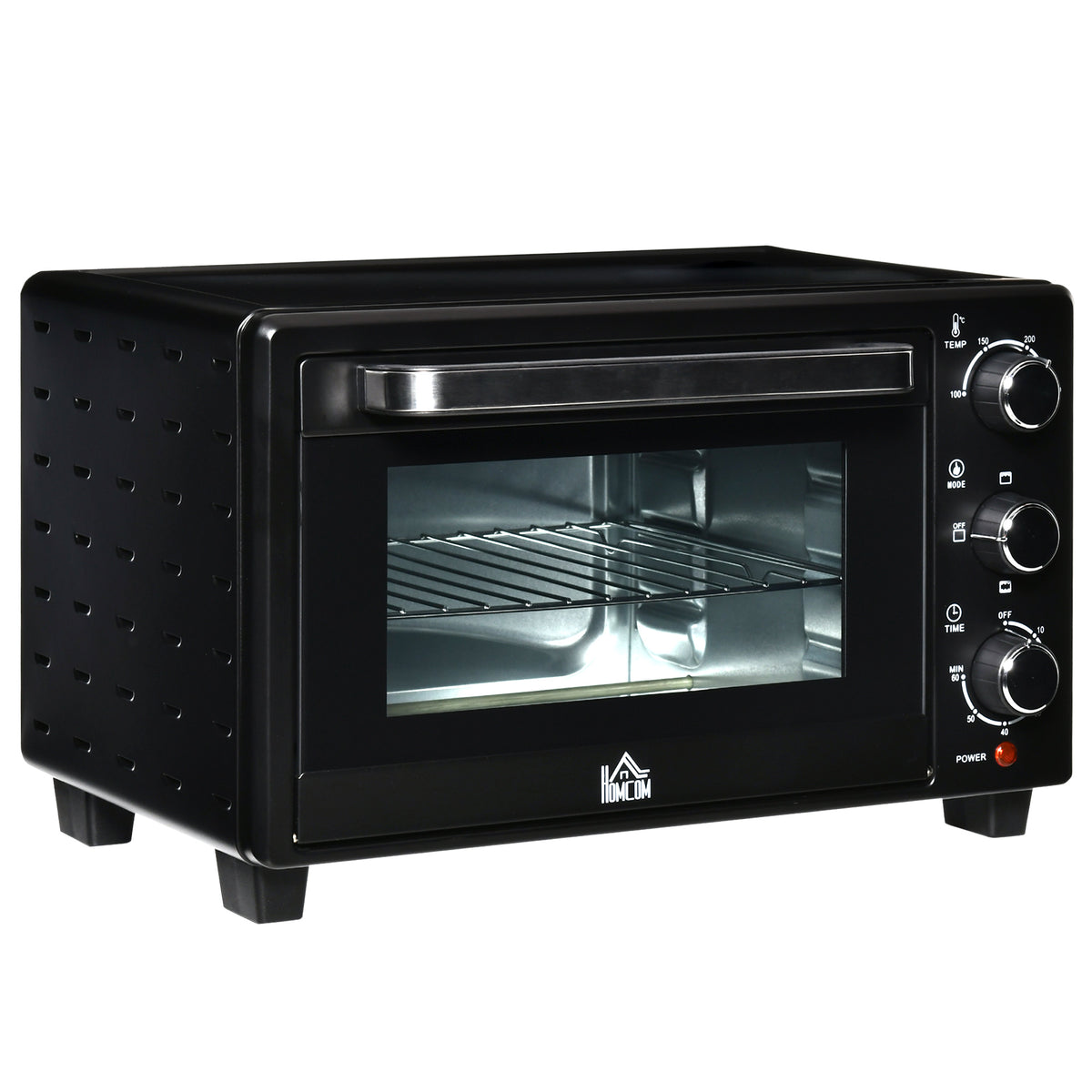Minibackofen, 21 L Toasterofen mit 1 Drahtgestell und 1 Backblech, 3 Kochmodi, 100?¡ãC-230?¡ãC, Edelstahl, Glas, Schwarz