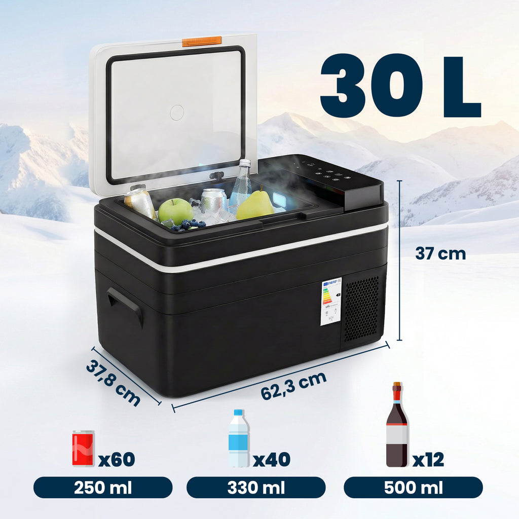 Kompressor Kühlbox 30L -20℃-20℃ Elektrische Kühlbox mit APP-Steuerung LED-Leuchten USB Anschluss Batterieschutz