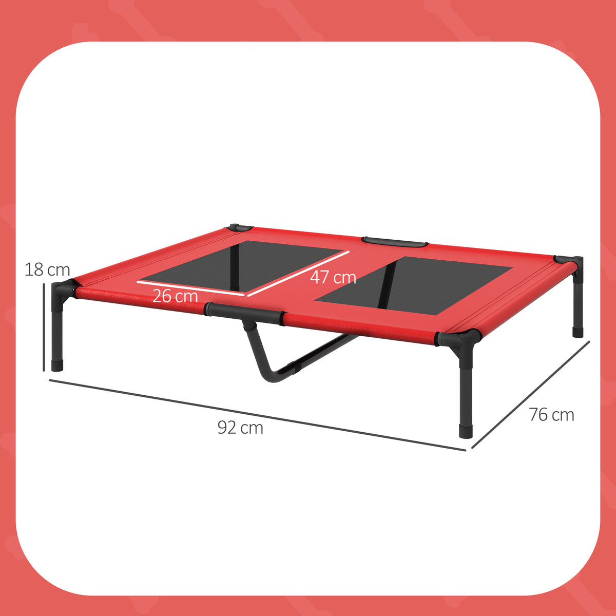 Hundebett, Hundeliege, robust, erh?ht & wetterfest, bis 50 kg, 92x76x18cm, Rot