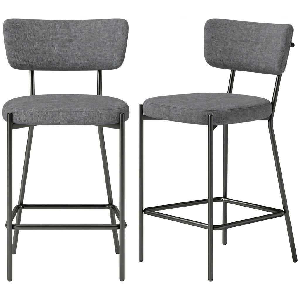 Barhocker im 2er-Set, Polster-Barstühle mit geschwungener Rückenlehne, für Kücheninsel, Frühstücksbereich, Grau