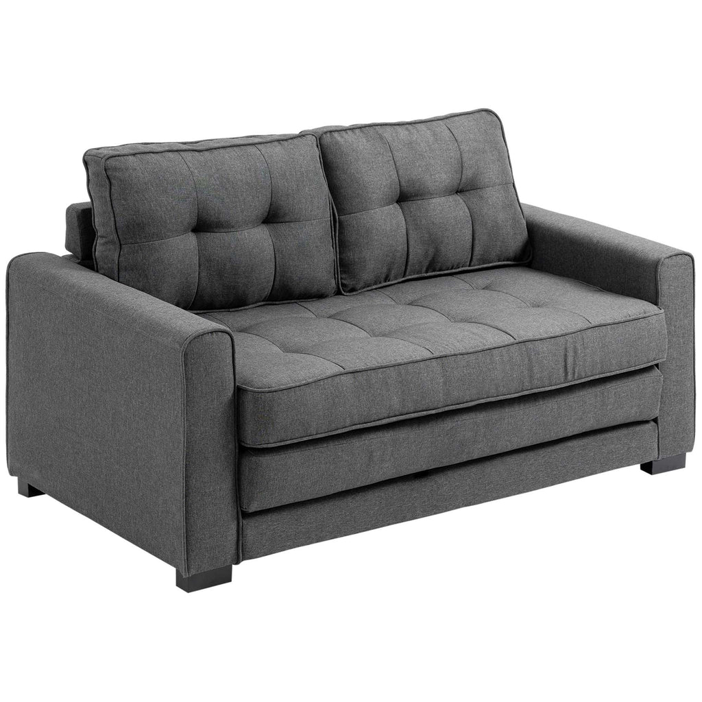 Schlafsofa Klappsofa 2-Sitzer Stoffsofa Bettsofa Sofa mit Schlaffunktion Sofagarnitur Leinen-Touch Gummiholz Grau 147,5 x 75 x 85 cm