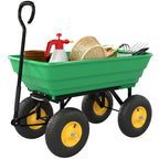 Gartenwagen mit Kippfunktion bis 200 kg Handwagen mit 75 Liter Kunststoffwanne Ziehgriff Luftbereifung Dunkelgrün
