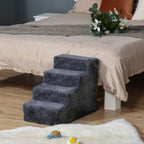 Four-Step Dog Stairs, with Washable Plush Cover, for High Bed Sofa, Dog Stairs for Small Dog and Cat - Dark Grey