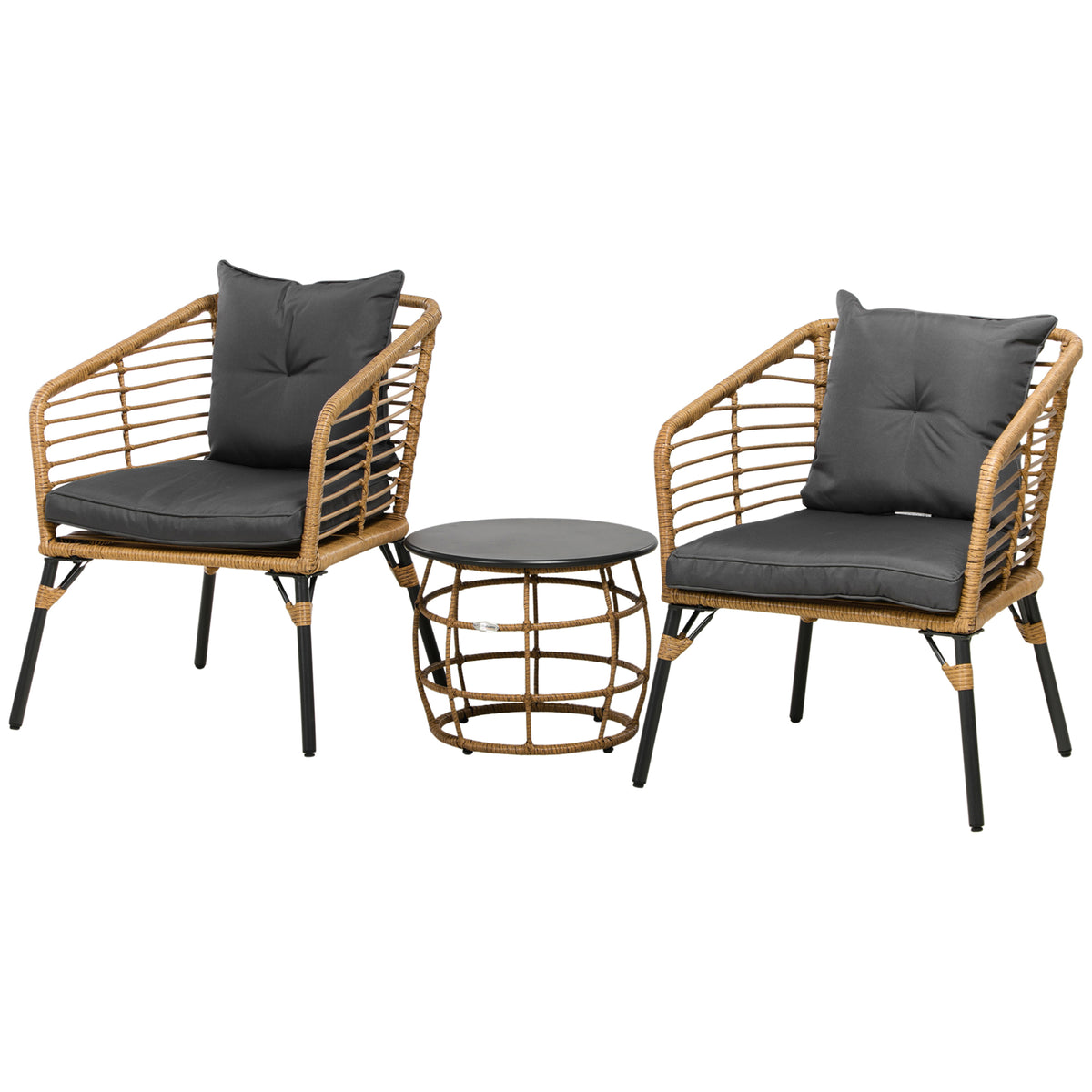 3-teiliges Bistro-Set, wetterbeständig, 1 Beistelltisch, 2 Stühle, 62 cm x 65 cm x 78 cm, Sand+Dunkelgrau