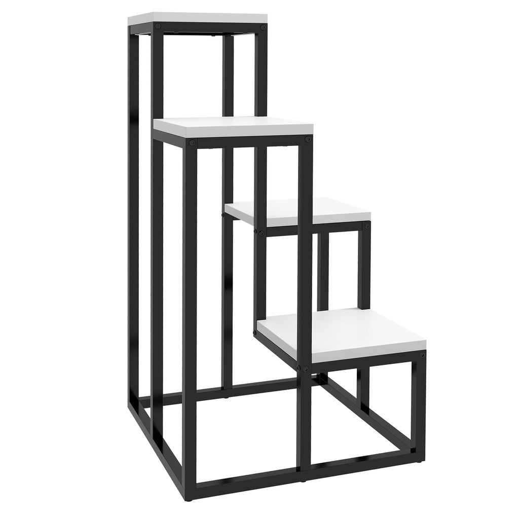 Blumenregal, 4 Etagen, Indoor & Outdoor, Metallrahmen, 34L x 34B x 70H cm, Schwarz+Wei?