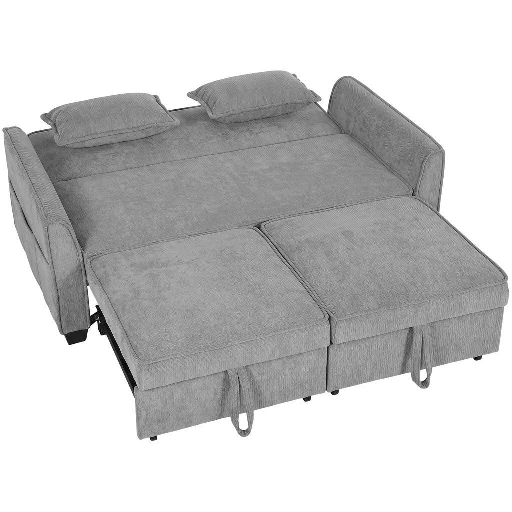 2-Sitzer-Schlafsofa, 4-in-1 L-förmiges Ausziehsofa mit verstellbarer Rückenlehne und Seitentaschen, Grau