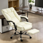 Ergonomischer Bürostuhl mit Fußstütze, Kunstleder-Bezug, rollbar, drehbar, Metall, Beige+Schwarz