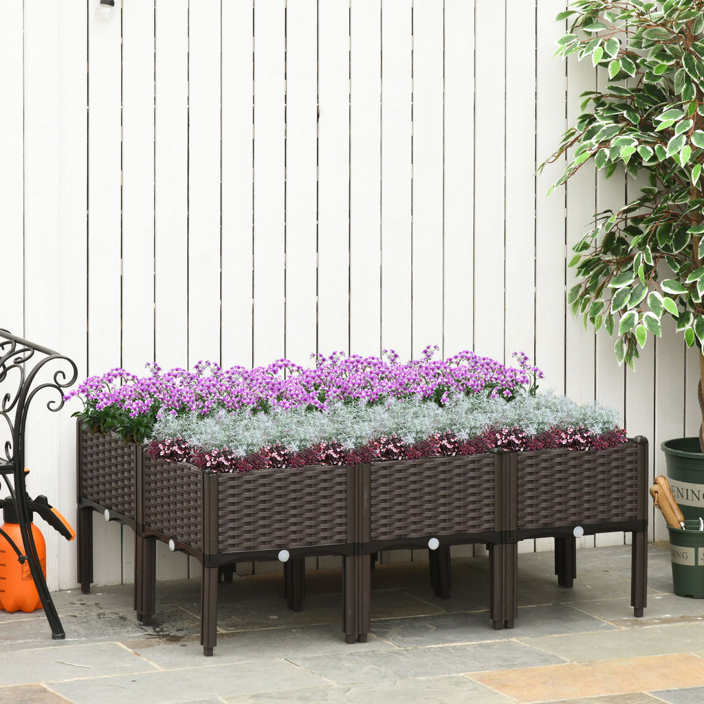 Set of 6 26L Garden Raised Bed Elevated Patio Flower Plant Planter Box PP Vegetables Planting Container, Brown