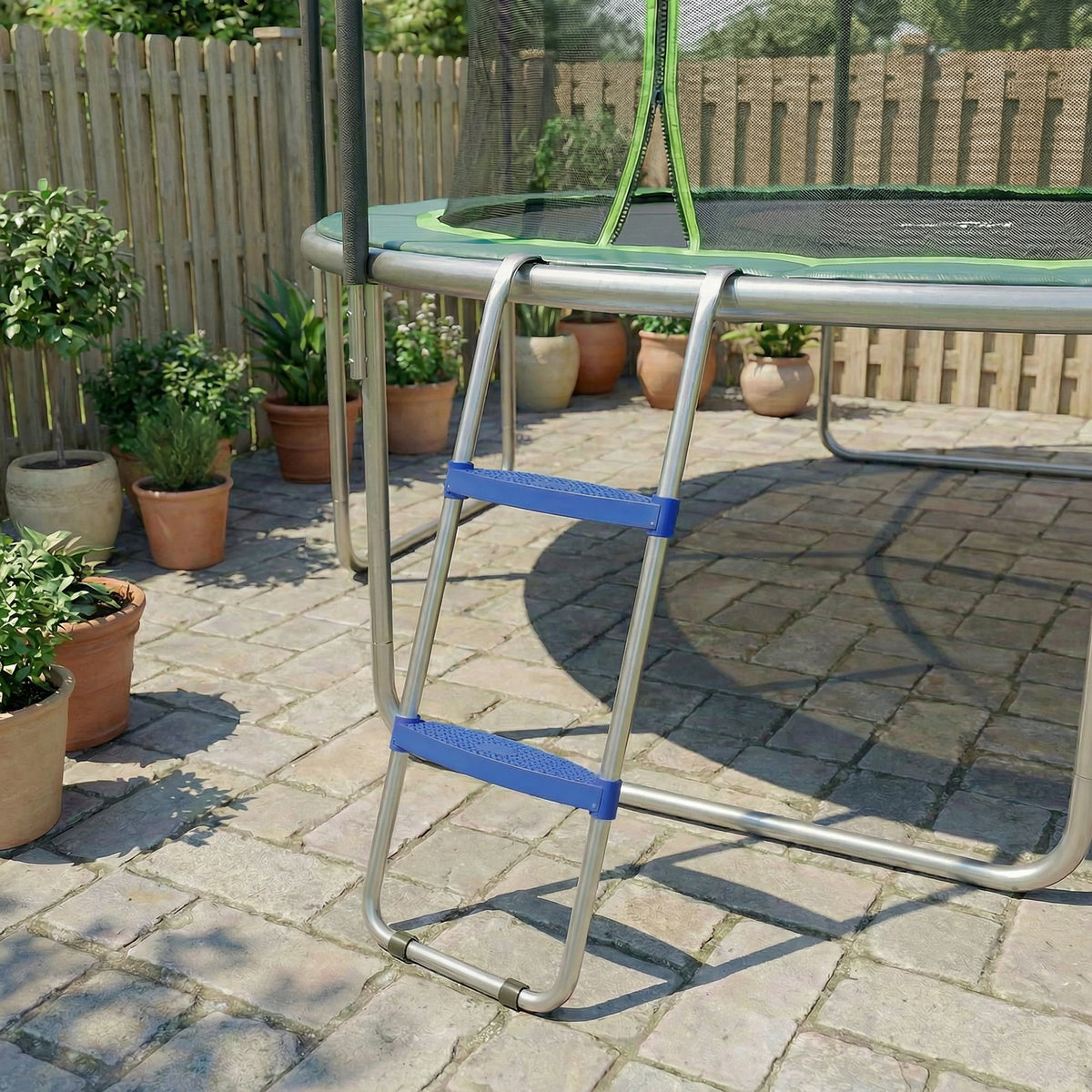 Trampolinleiter 32/63 cm 2 Stufen Einstiegsleiter Trampolin-Leiter bis 150 kg mit verzinktem Stahlrahmen Blau