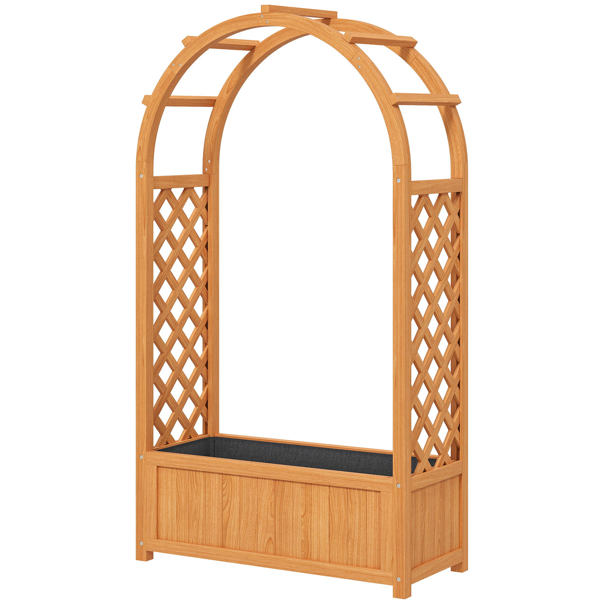 Wooden Raised Garden Bed with Trellis, Liner, Drainage Holes, for Vine Climbing Plants, Flowers, 83 x 36 x 145 cm