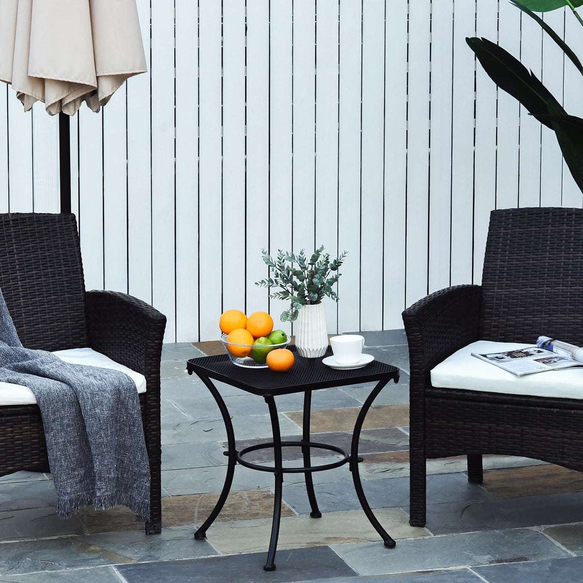 45cm Square Garden Table, Outdoor Metal Bistro Side Desk with Mesh Top, Black
