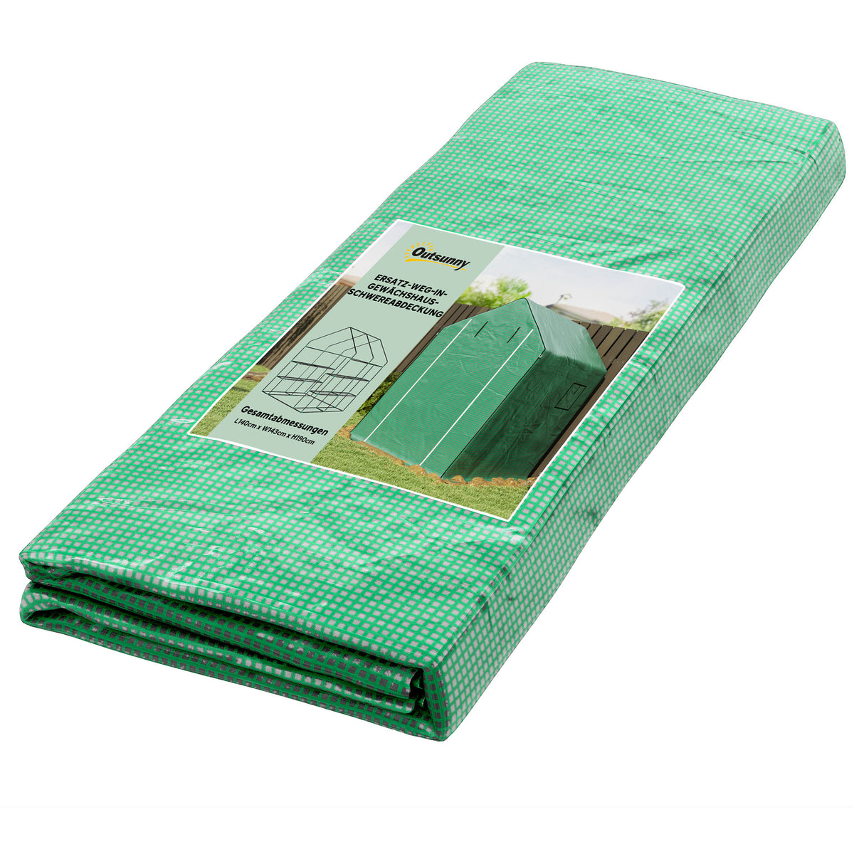 Greenhouse Cover Replacement Walk-in PE Hot House Cover with Roll-up Door and Windows, 140 x 143 x 190cm, Green