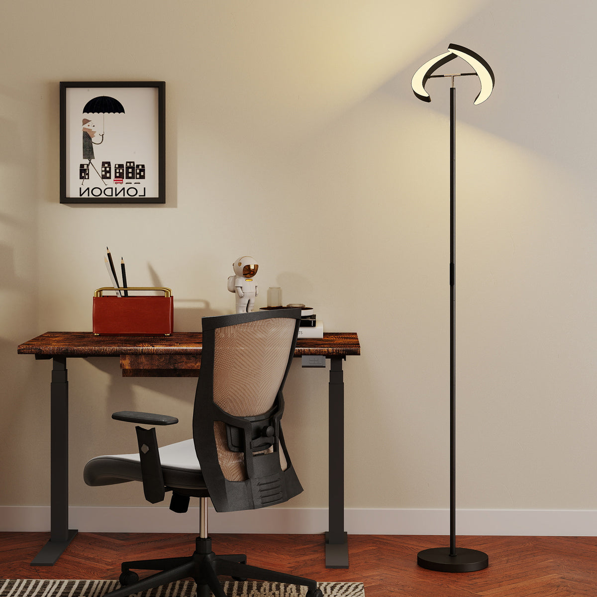 RGB Stehlampe, dimmbare Lampe mit mehrfarbigen Beleuchtungsmöglichkeiten, drehbar, Schwarz