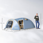Campingzelt für 4 Personen, wasserdicht Tunnelzelt mit 2 Türen Haken Packtasche 3,45 x 2,4 x 1,3 m Hellblau
