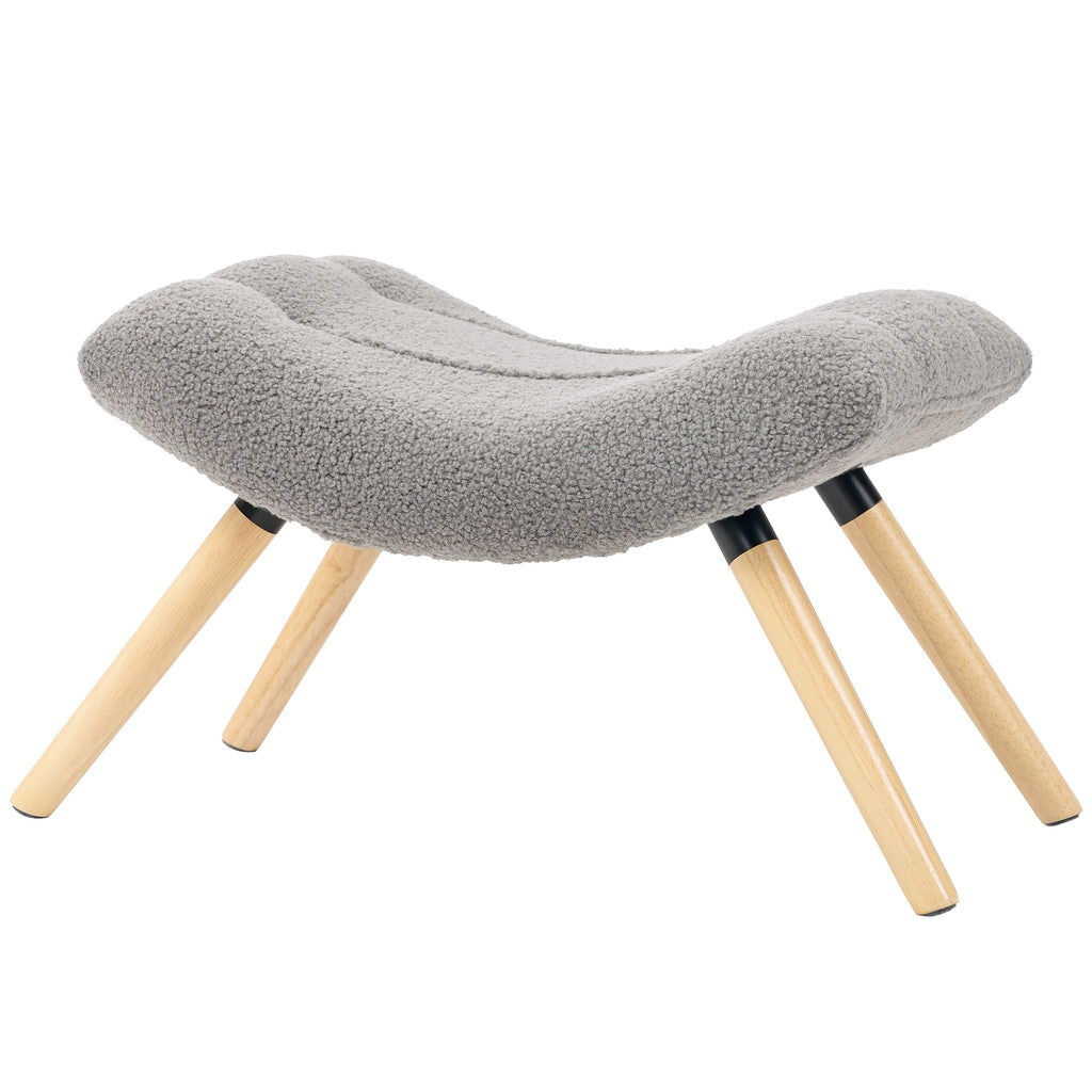 Moderner Fu?hocker mit Fleece-Bezug und Holzbeinen, gepolstert, f¨¹r Wohnzimmer, Schlafzimmer, Flur, Hellgrau
