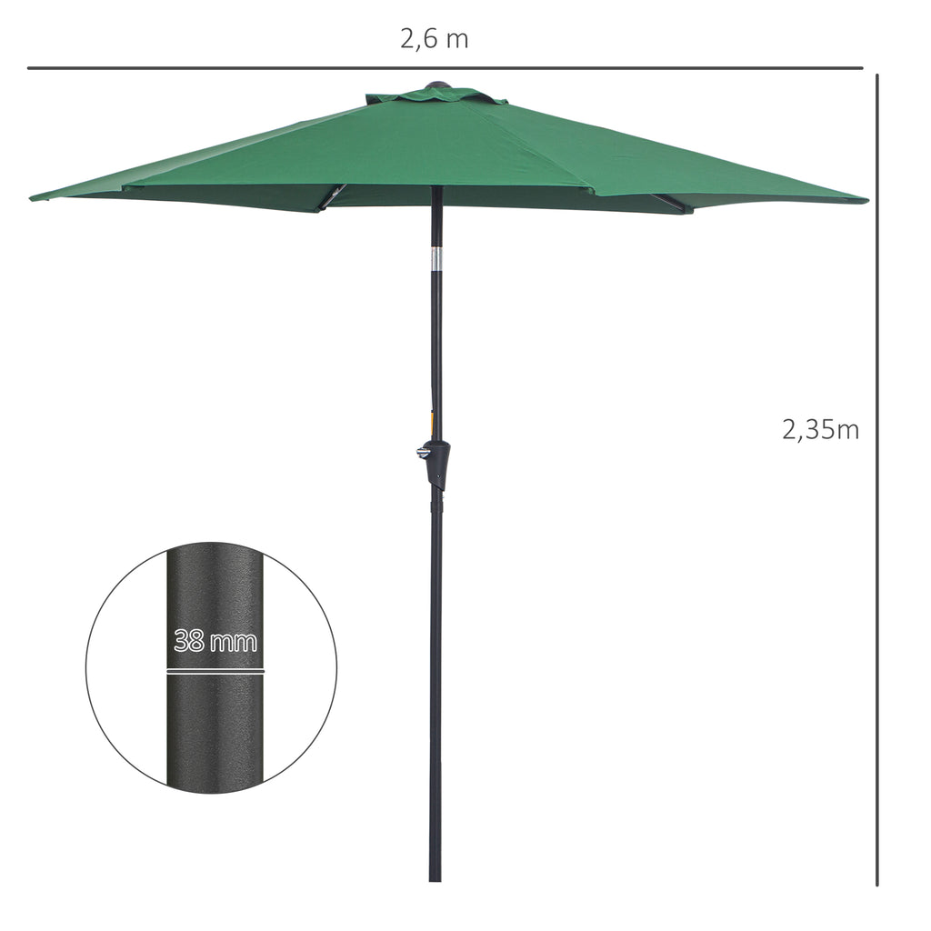  Knickschirm Sonnenschirm Gartenschirm Marktschirm mit Handkurbel Alu 180/㎡ Polyester Dunkelgrün ∅2,6 x 2,35 m