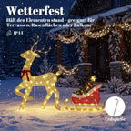 Leuchtendes Rentier mit Schlitten, flache Weihnachtsdeko für außen, 95 warmweiße LEDs, 8 Leuchtmodi, Timer