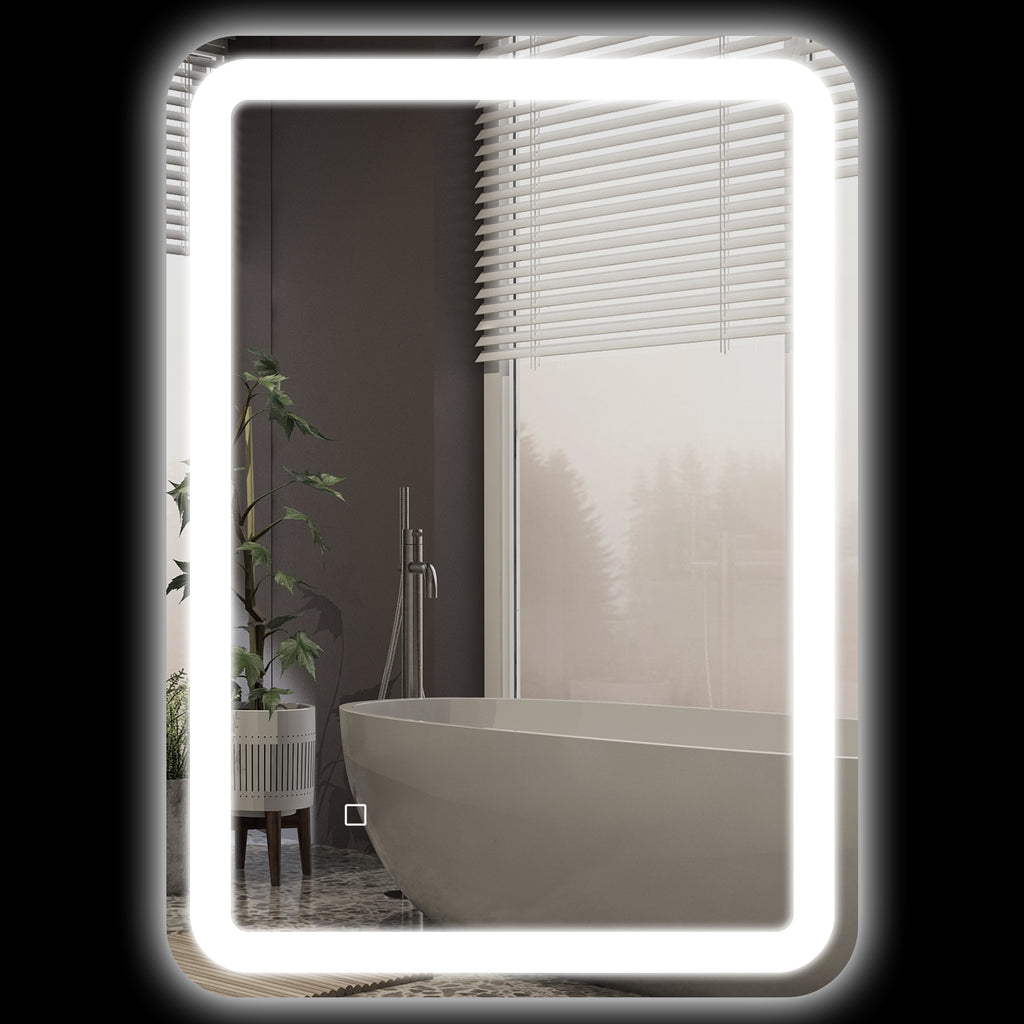 Badezimmerspiegel, beleuchtet, Touch-Steuerung, beschlagfrei, dimmbar, 3 Lichtfarben, 50x70, Silber
