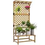 Pflanzenst?nder, Blumenregal, 2 Etagen, mit Spalier & Dach, Tannenholz, 75x50x166cm, Gelb