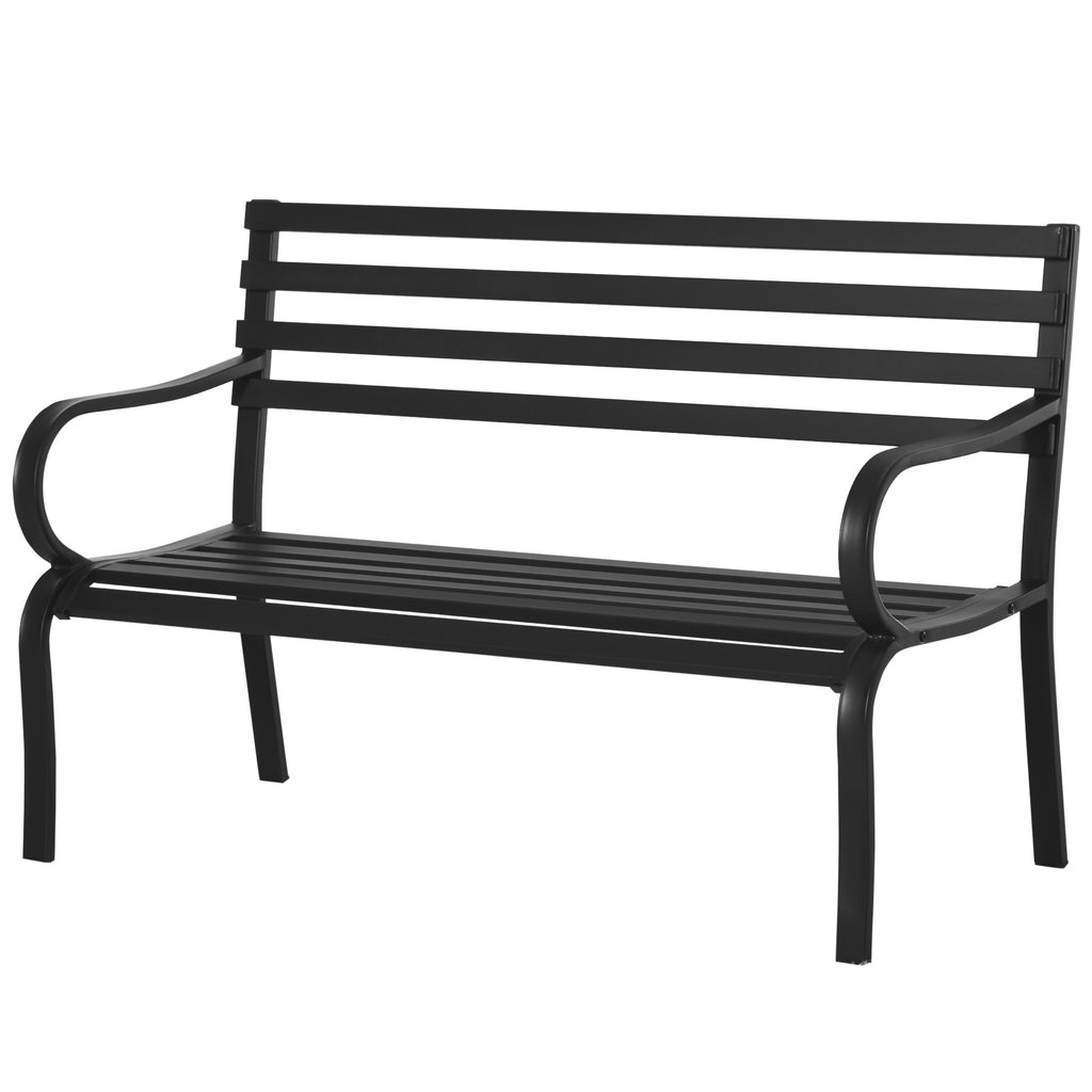 Stylish 2 Seater Metal Garden Porch Chair Bench Stable Patio Outdoor Park Metal Bench - Black