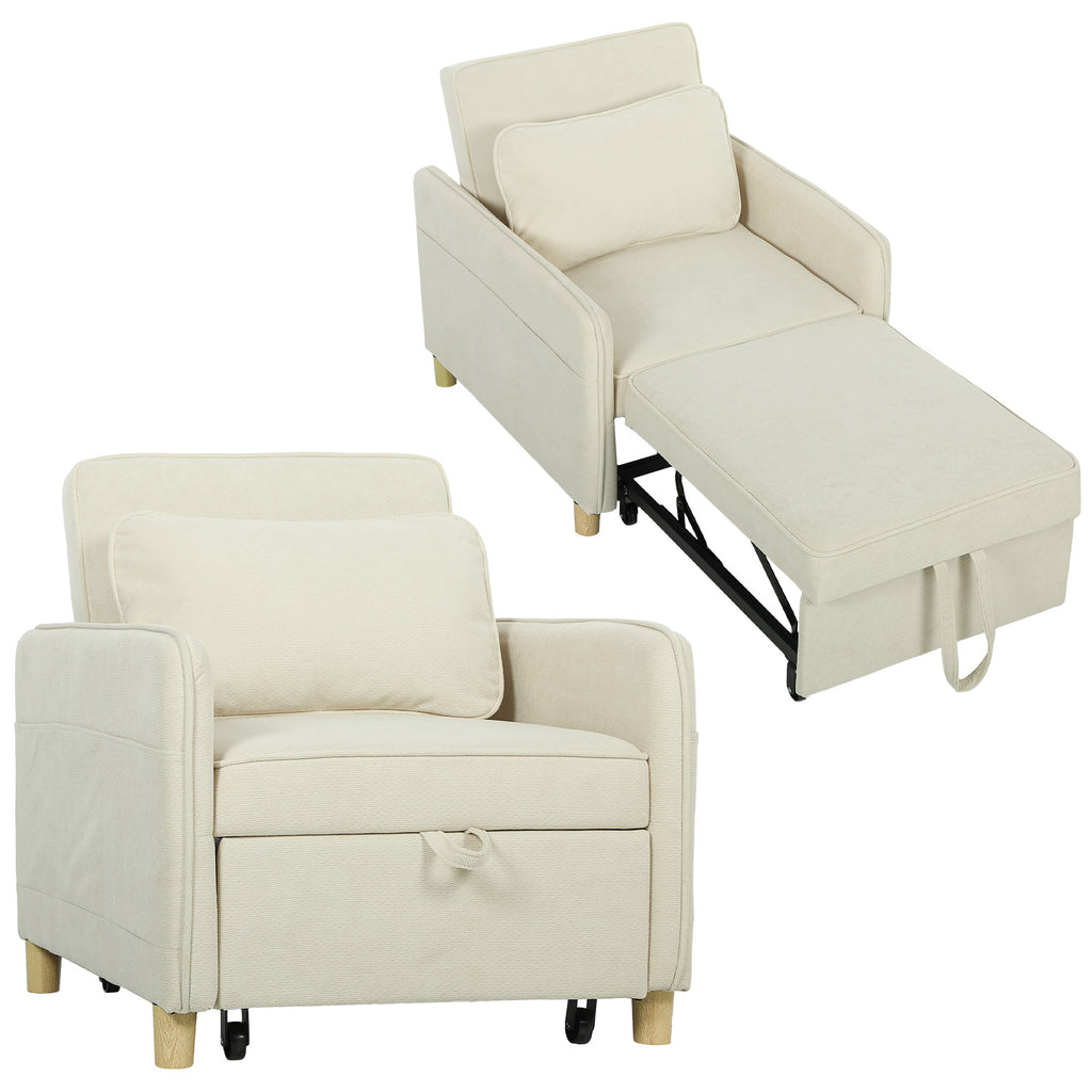 Schlafsessel 3 in 1 Umwandelbarer Sessel mit Bettfunktion, Breiter Sitzfläche für Wohnzimmer, Beige