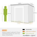 2,4 x 1,3 m Gartenschuppen, Kunststoff-Gartenhaus mit Boden, Fenster, verschließbare Türen, für Garten, Terrasse, Grau