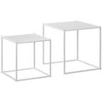 Square Nesting Coffee Table Set of 2, Modern Nest of Tables, Sofa Side Tables with Steel Frame for Living Room, Bedroom, Small Space, White