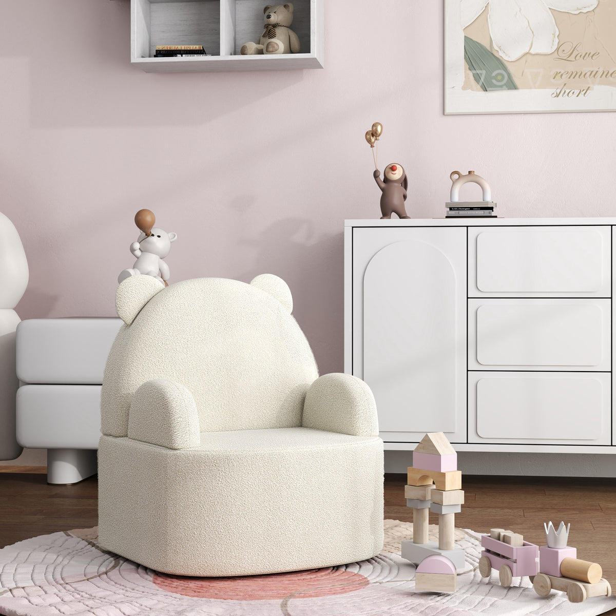 Kindersessel, Bärenform, weicher Teddyfleece, bis 3 Jahre, 52x48x59 cm, Beige