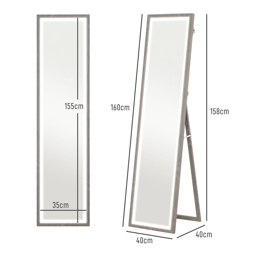 LED Ganzkörperspiegel, 40 x 160 cm, Touch-Steuerung, dimmbar, 3 Farben, Grau
