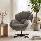 Moderner Wingback-Sessel, Samt-Armlehnsessel mit Vier-Sterne-Basis, S-Federn, 360° Drehfunktion, Grau