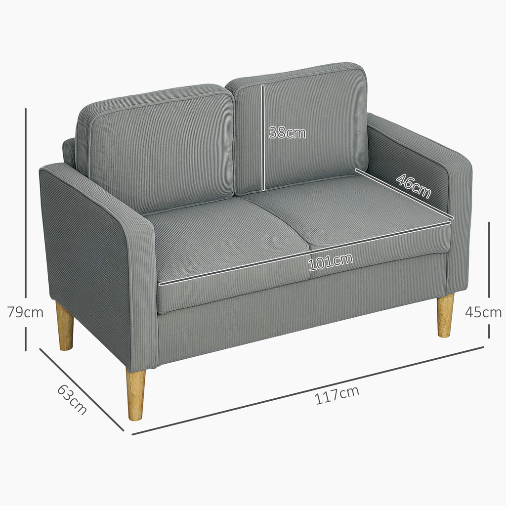 Zweisitzer-Sofa mit Stauraum und soliden Holzbeinen, f¨¹r Wohnzimmer, Schlafzimmer, 117 x 63 x 79 cm, Hellgrau