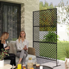 Outdoor-Raumteiler, Metall-Wandschirm für Terrasse, Veranda, Garten, Freistehendes Rankengitter, Stahl, Schwarz