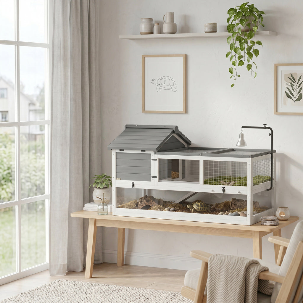 Schildkrötenhaus aus Holz Outdoor Terrarium 116x70,5x69,5cm Grau